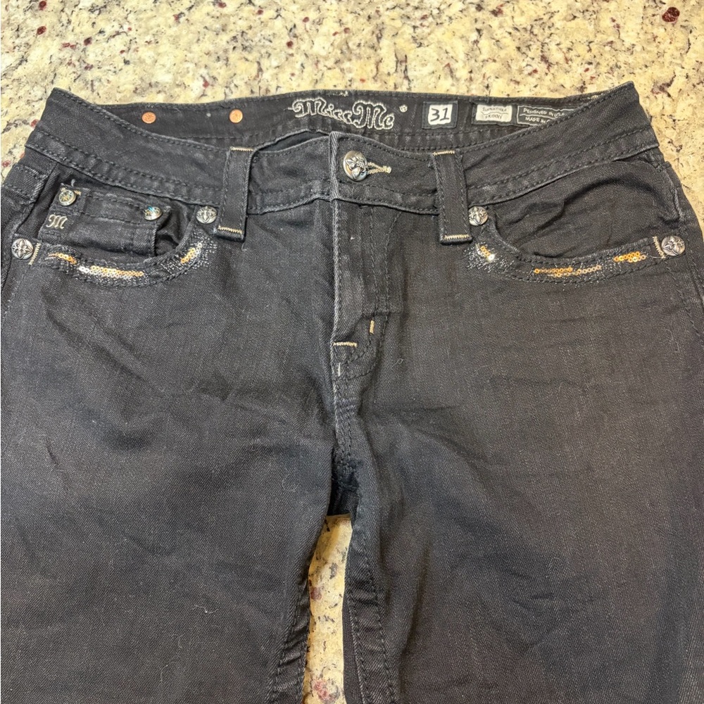 Miss Me Black Signature Skinny Jeans with Silver and Gold Embellished Pockets - Picture 4 of 10